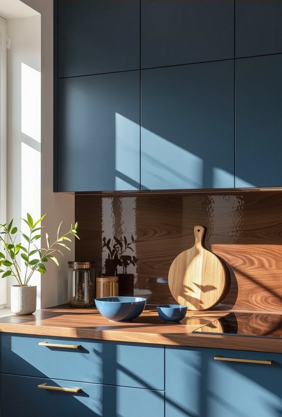 matte blue glossy brown contrasts