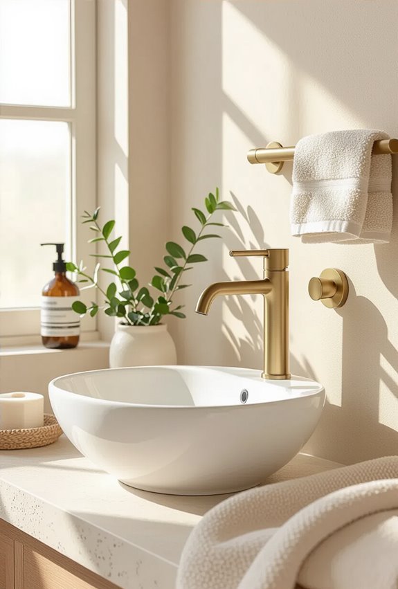 matte brass warm bathroom accents
