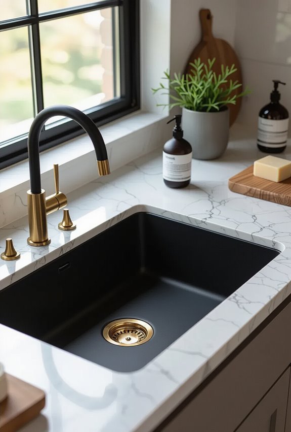 matte gold faucet black sink