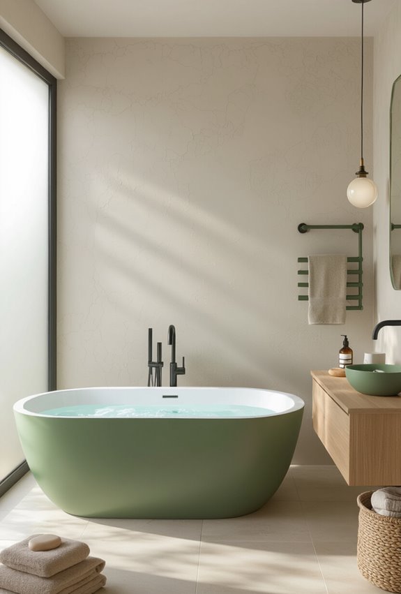 matte green minimalist bathroom fixtures
