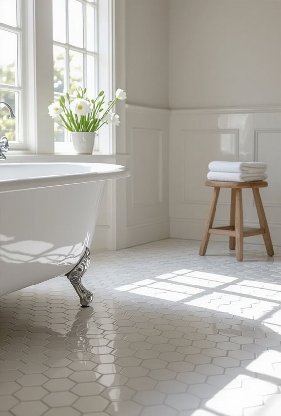 matte hexagon tiles with complementary grout