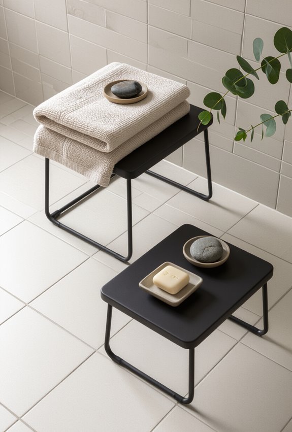 matte white tiles dark trim