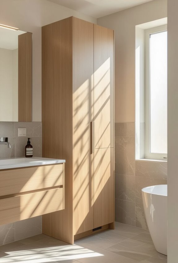 maximize vertical bathroom storage