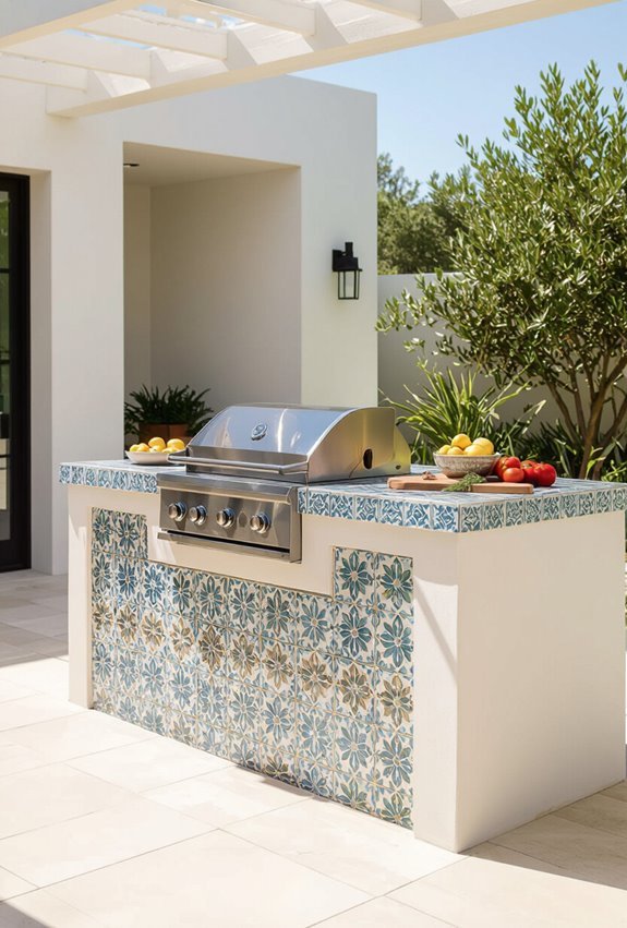 mediterranean tile topped prep stand