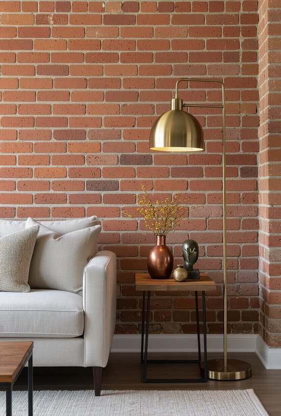 metallic accents warm rustic brick
