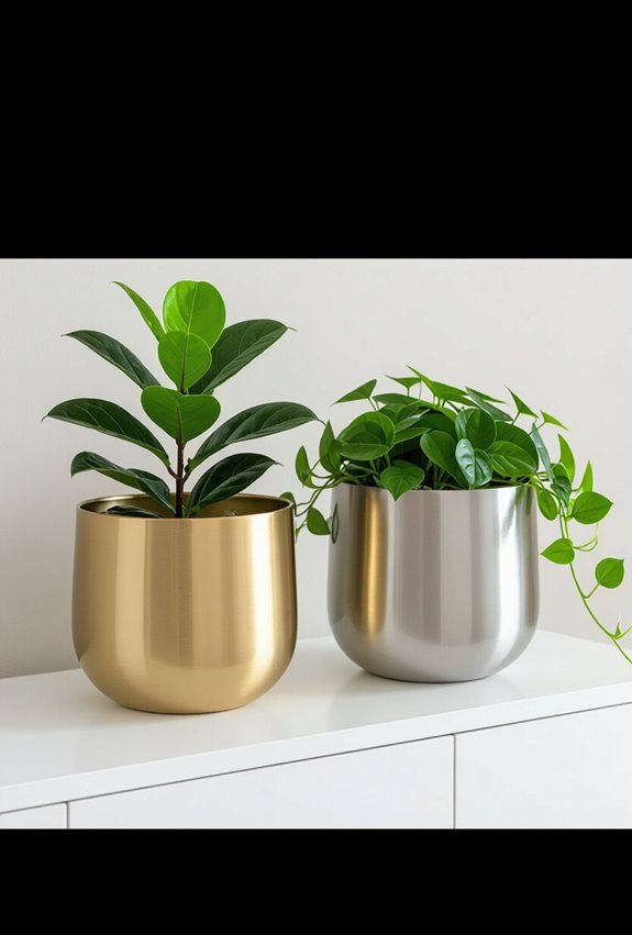 metallic planters elevate greenery