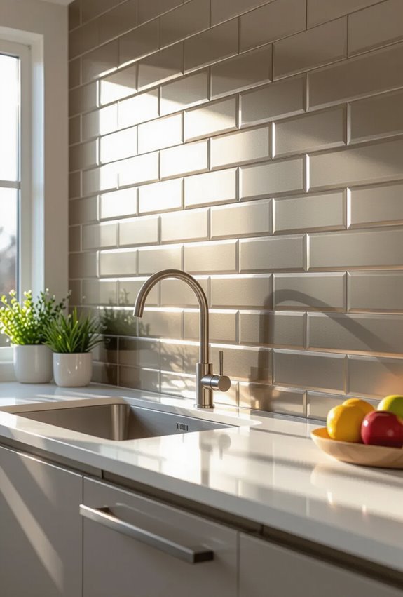metallic tile backsplash with shimmer