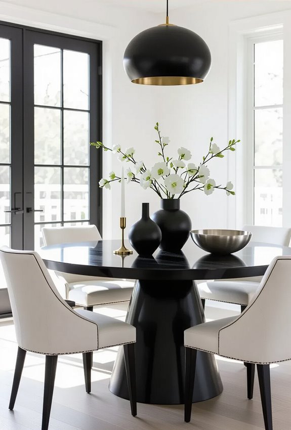 metallic warmth balances monochrome elegance