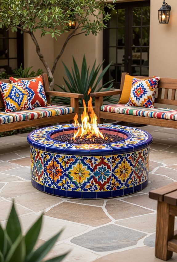 mexican inspired colorful firepit accents