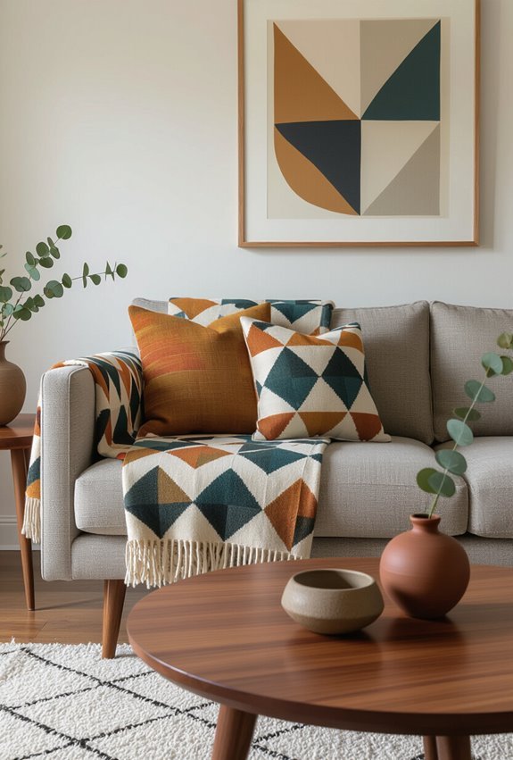 mid century geometric textile layering