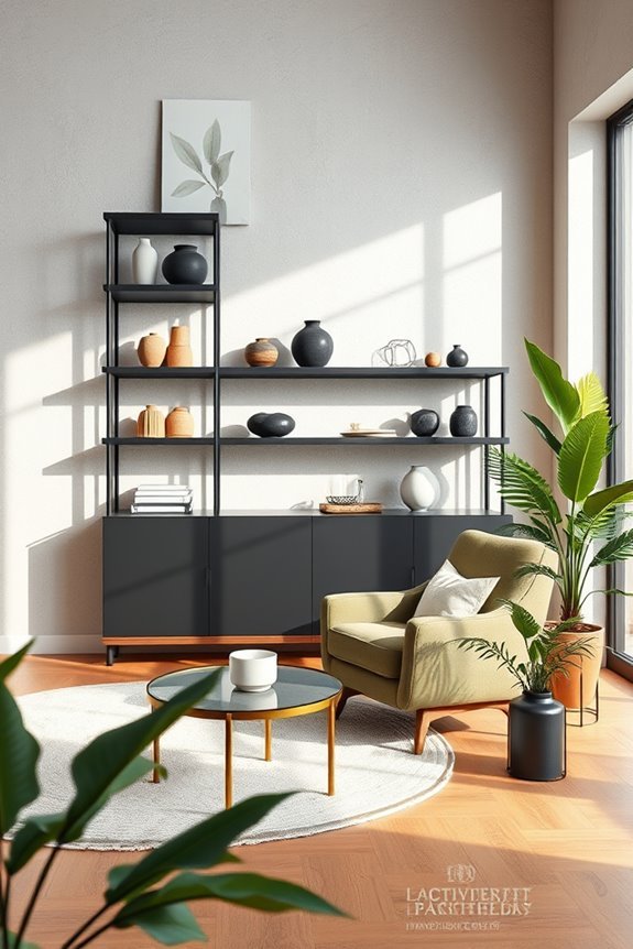 mid century modern black shelves