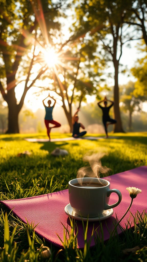 mindful sunrise yoga coffee