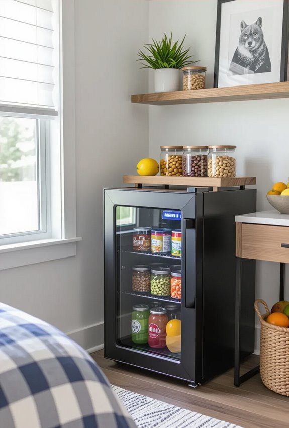 mini fridge and snack station