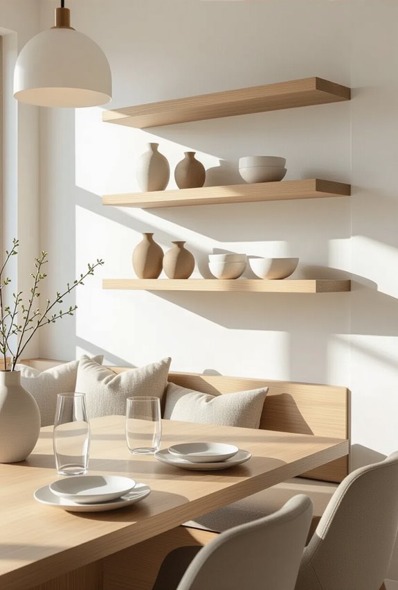 minimal floating built in shelves