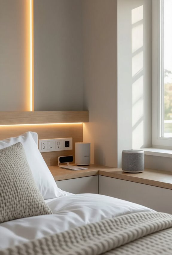 minimal tech integrated bedroom setup