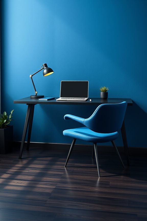 minimalist blue and black workspace