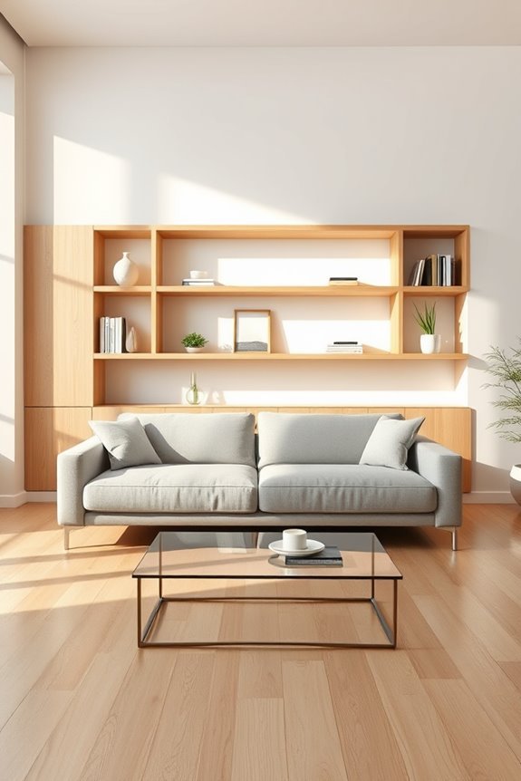 minimalist built in shelving design