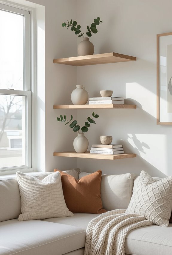 minimalist floating corner shelves