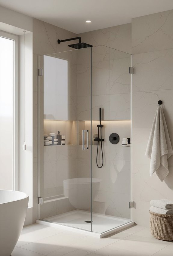 minimalist frameless pivot shower