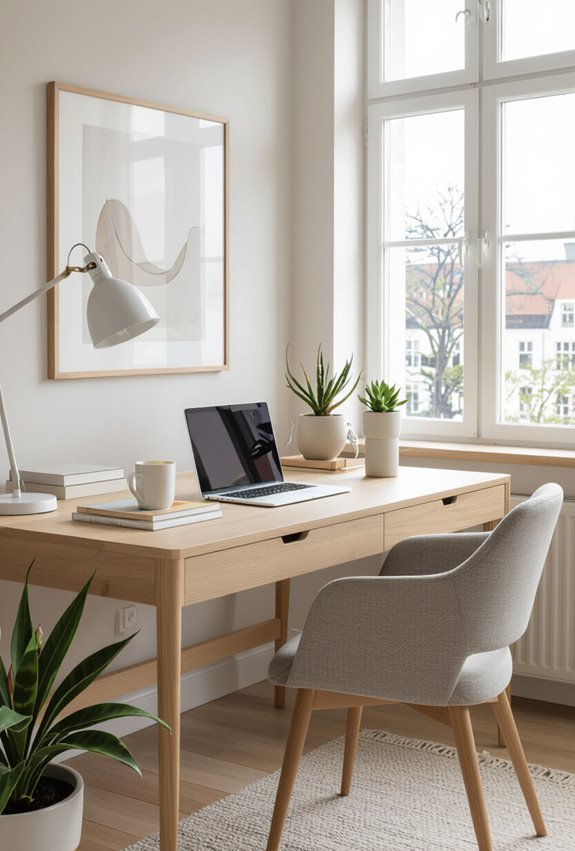 minimalist light wood calm workspace