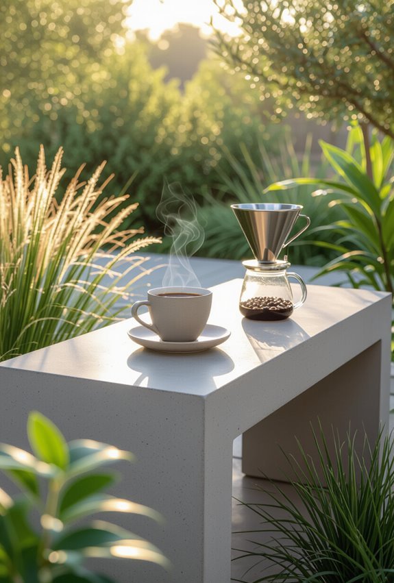 minimalist outdoor concrete coffee counter