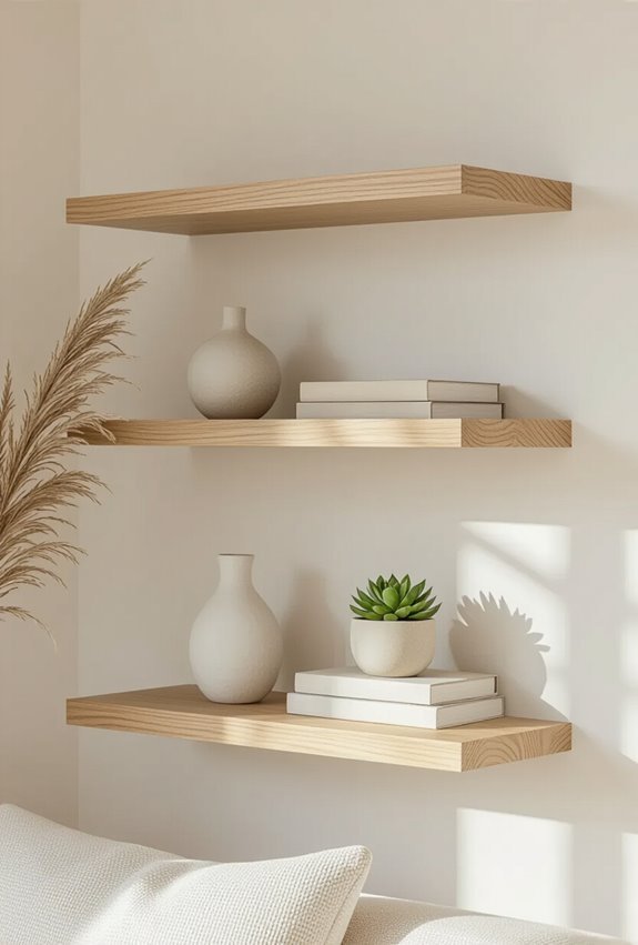 minimalist recessed floating shelves