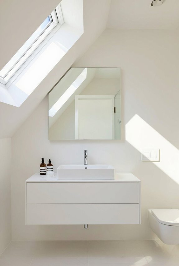 minimalist sloped bathroom storage