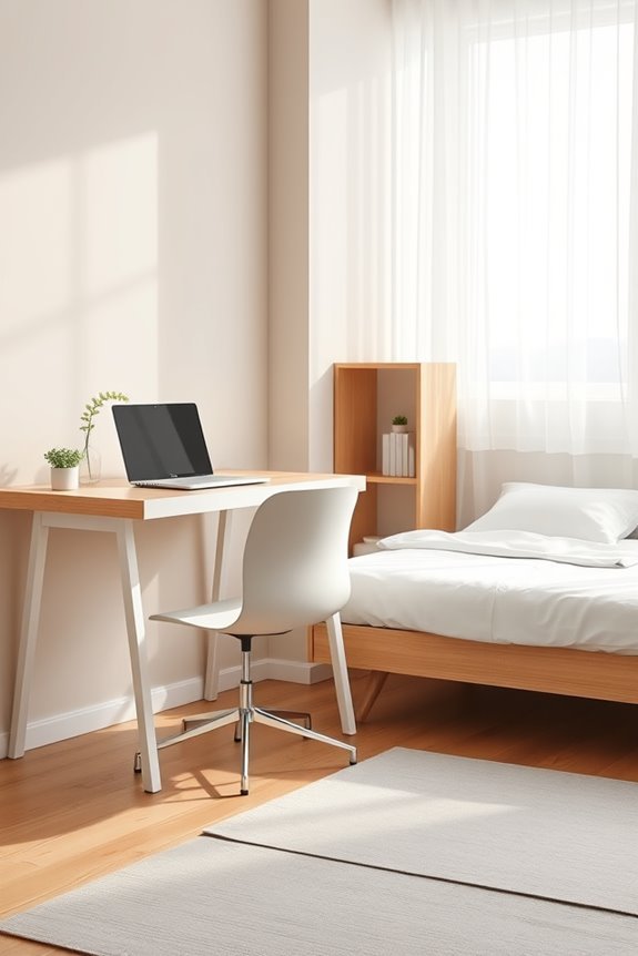 minimalist workspace with bed