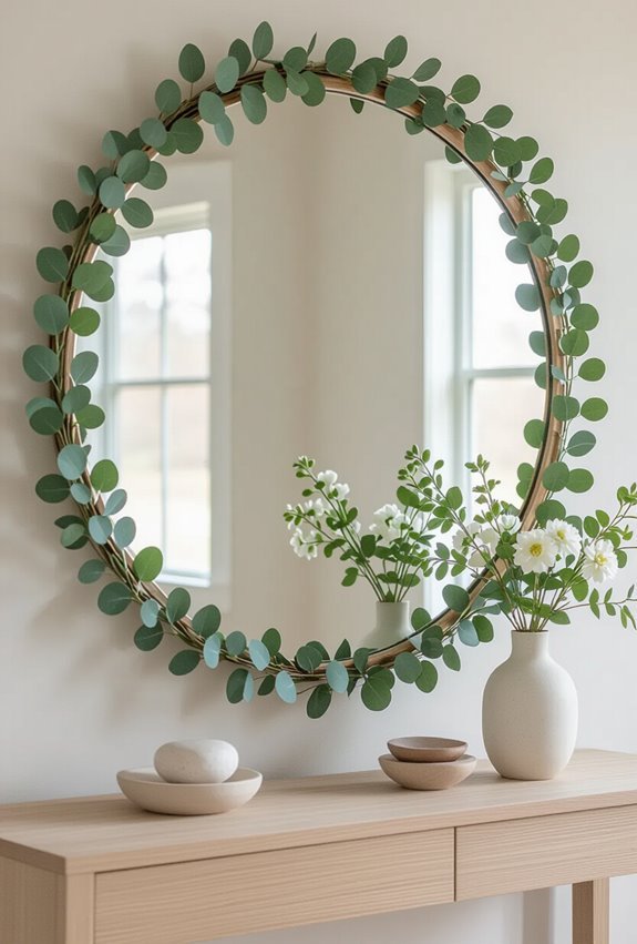 mint garlands around mirror