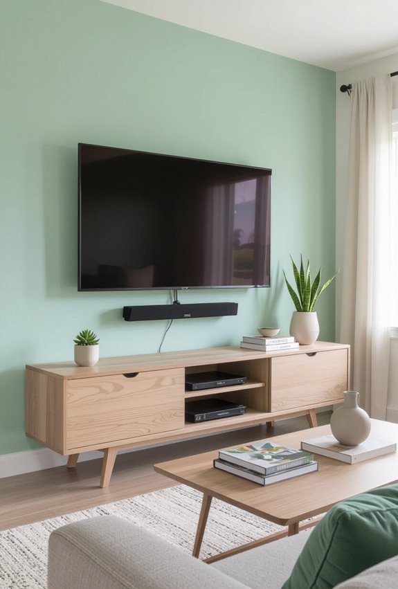 mint green airy tv wall