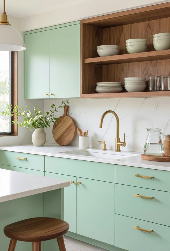 mint green retro lower cabinets
