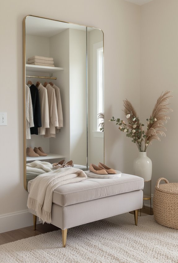 mirror and ottoman dressing nook