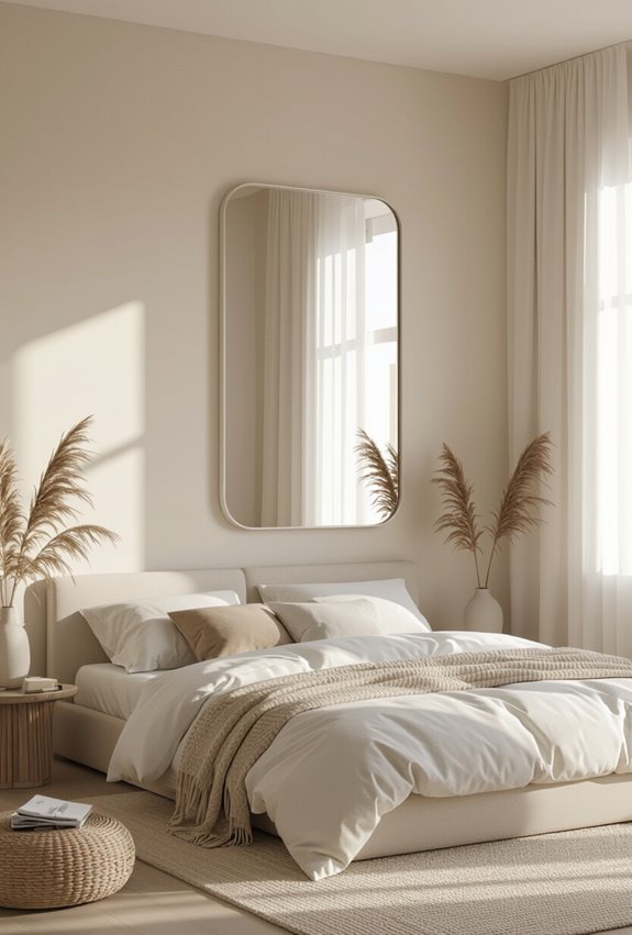 mirror reflects window and plants