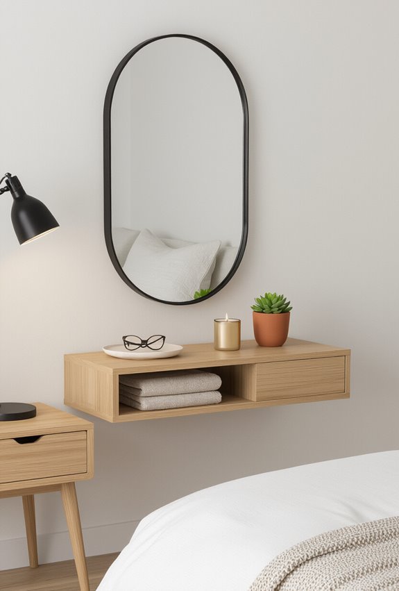 mirror shelf with lighting
