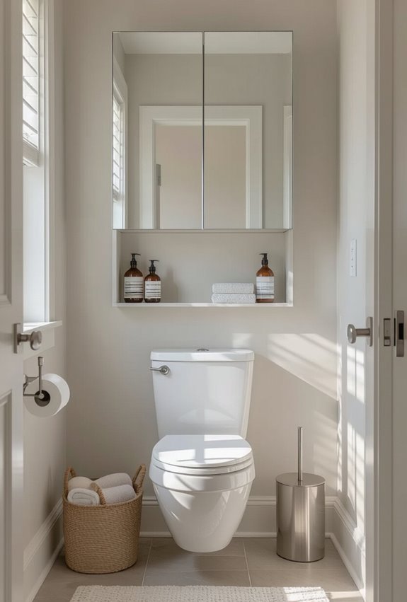 mirrored above toilet storage cabinet