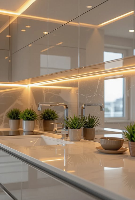 mirrored backsplash amplifies light