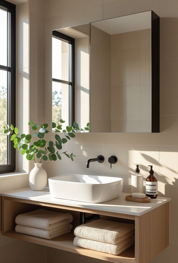 mirrored cabinets brighten space