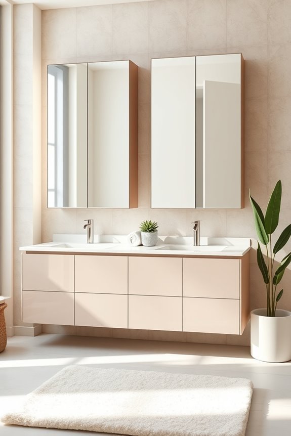 mirrored cabinets enhance functionality