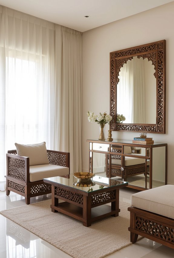 mirrored indian furniture expands space