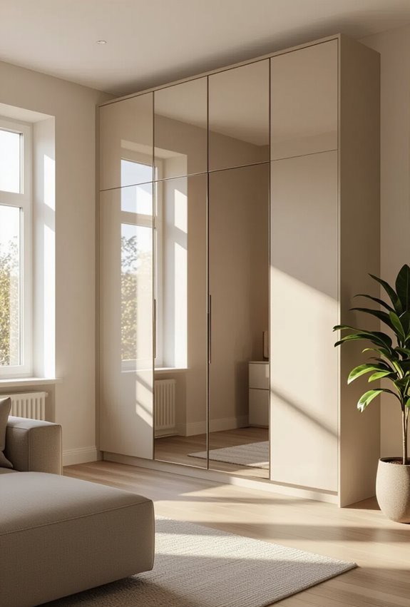 mirrored low profile storage benches