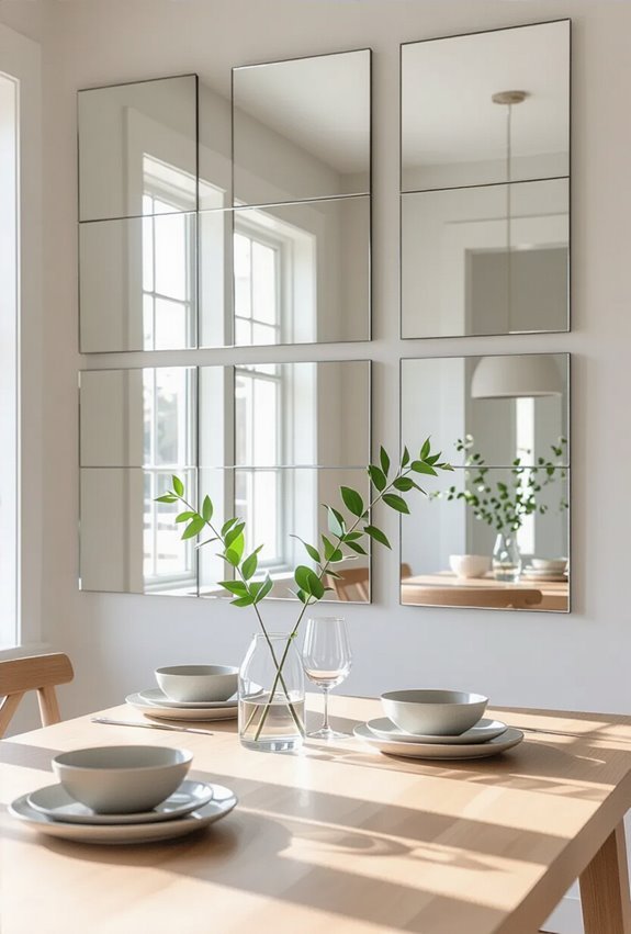 mirrored panels brighten dining spaces