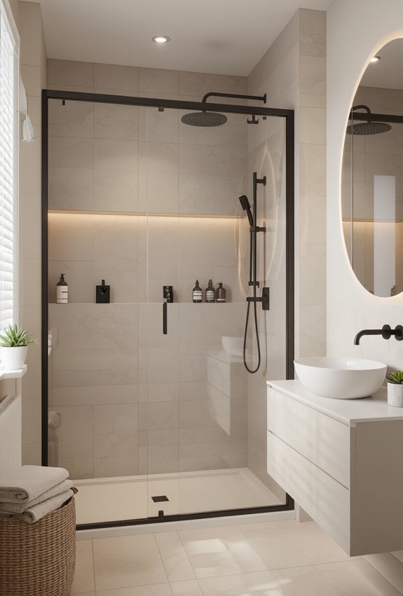 mirrored panels widen bathroom perception