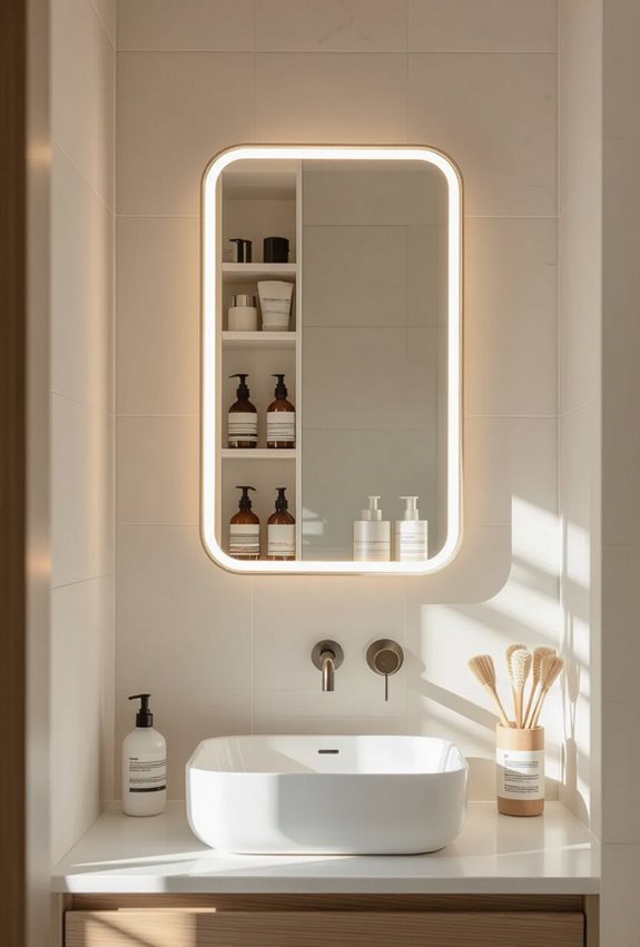 mirrored storage with lighting
