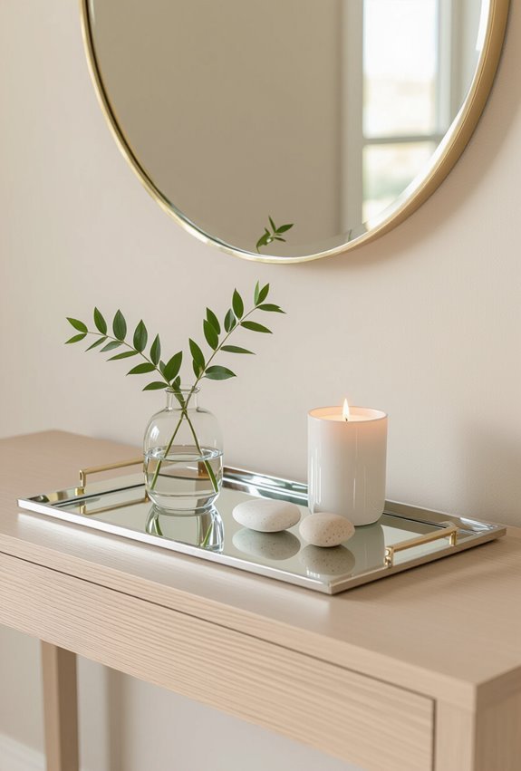 mirrored tray brightens entryway
