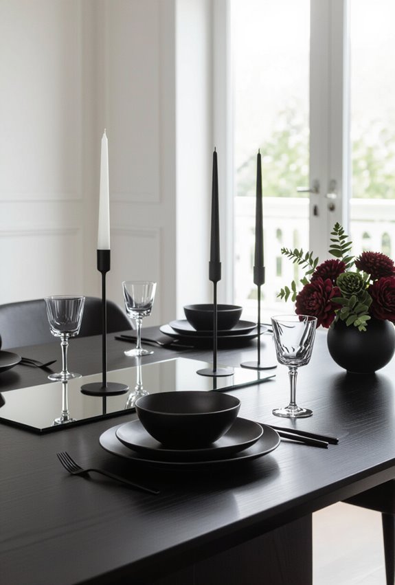 mirrored trays enhance blacktablescape