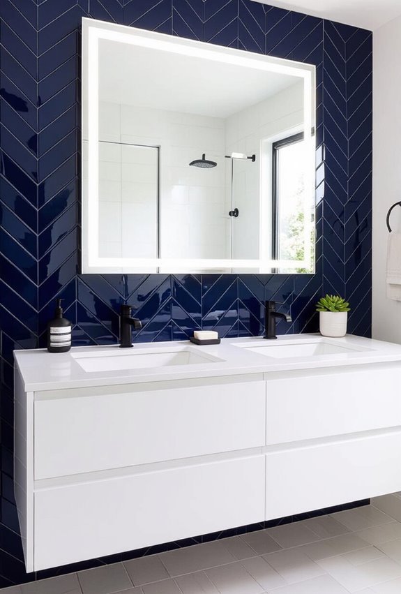mirrored vanity with boldbacksplash