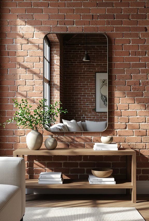 mirrors accentuate brick texture