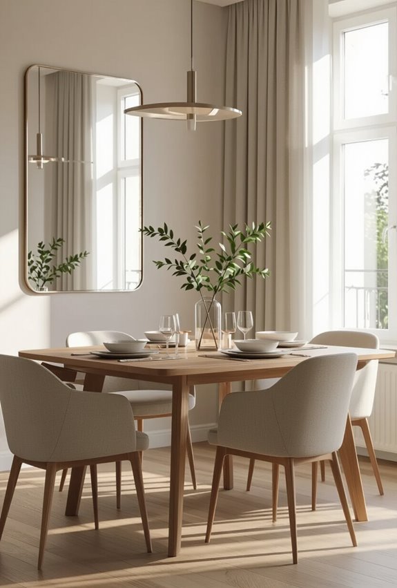mirrors brighten and enlarge dining