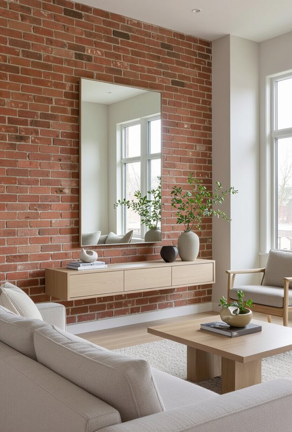 mirrors brighten exposed brick