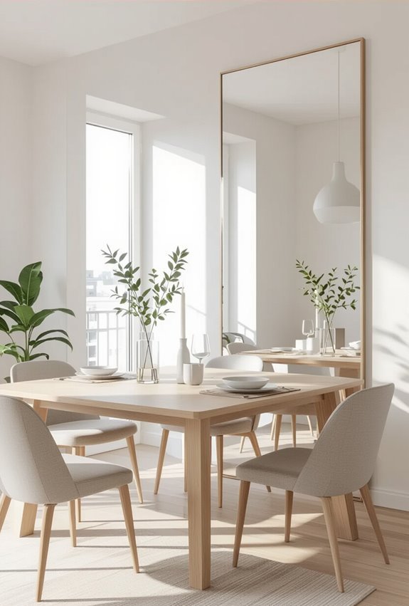 mirrors enlarge and brighten dining